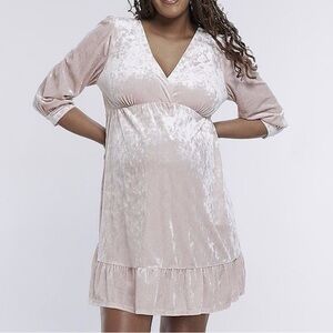 NWT - Ruffle Hem Babydoll Velvet Maternity Dress